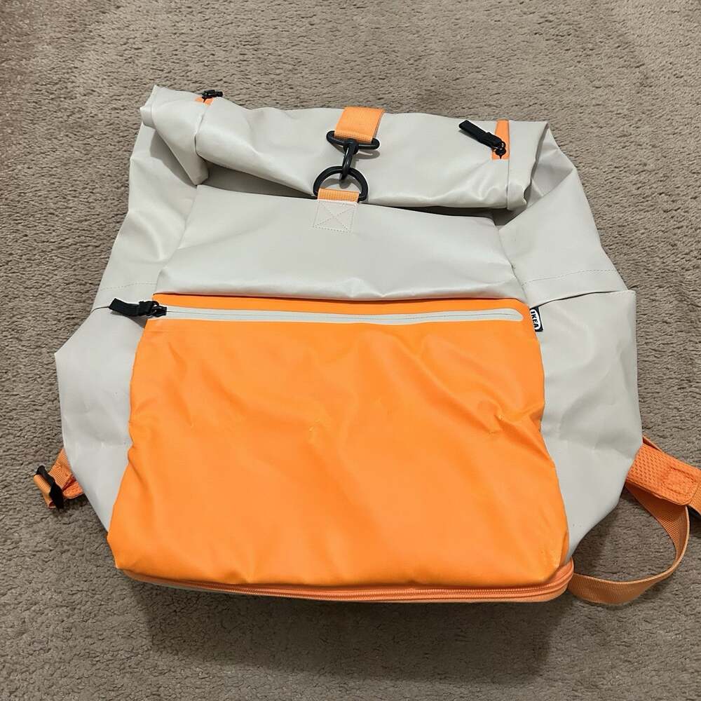 Ikea Forenkla or Sommar Orange Beige Large Travel or Weekend Roll Top Backpack